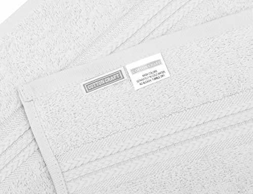 COTTON CRAFT Ultra Soft 4 Pack Oversized Extra Large Bath Towels 30x54 White Weighs 22 Ounces - 100% Pure Ringspun Cotton - Luxurious Rayon Trim - Ideal for Everyday use - Easy Care Machine wash