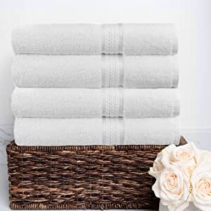 COTTON CRAFT Ultra Soft 4 Pack Oversized Extra Large Bath Towels 30x54 White Weighs 22 Ounces - 100% Pure Ringspun Cotton - Luxurious Rayon Trim - Ideal for Everyday use - Easy Care Machine wash