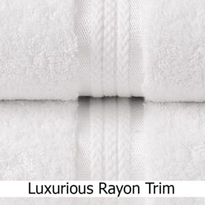 COTTON CRAFT Ultra Soft 4 Pack Oversized Extra Large Bath Towels 30x54 White Weighs 22 Ounces - 100% Pure Ringspun Cotton - Luxurious Rayon Trim - Ideal for Everyday use - Easy Care Machine wash