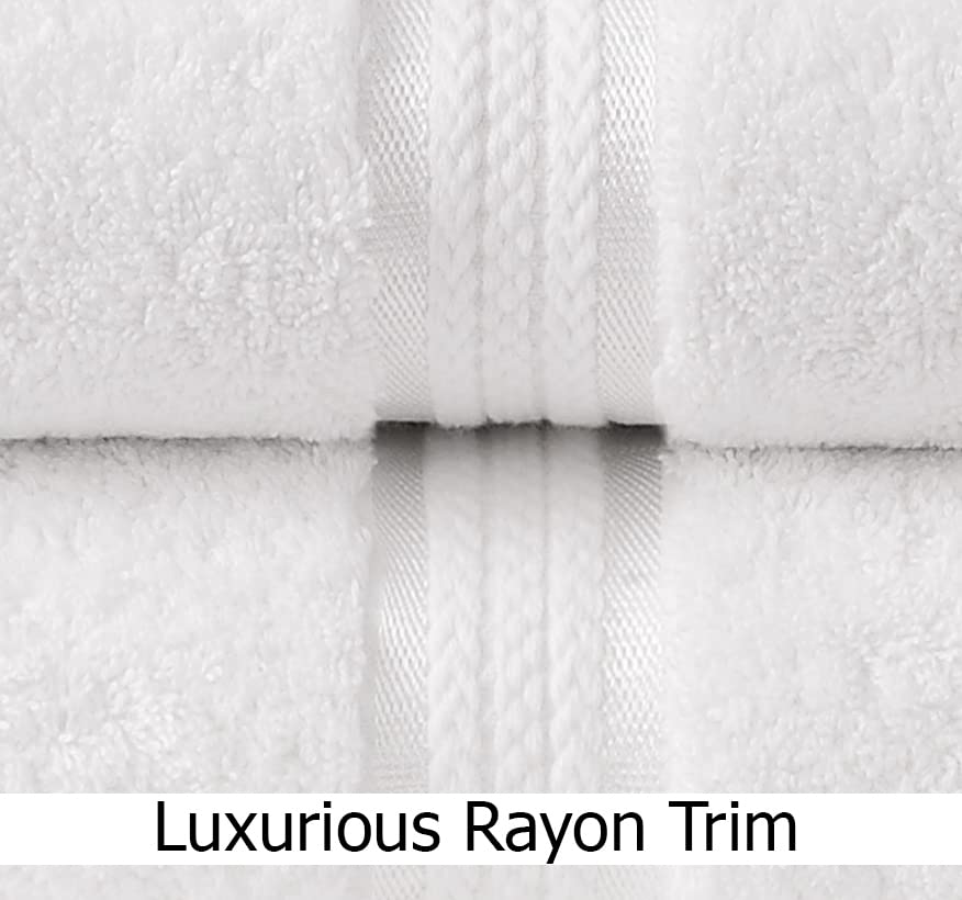 COTTON CRAFT Ultra Soft 4 Pack Oversized Extra Large Bath Towels 30x54 White Weighs 22 Ounces - 100% Pure Ringspun Cotton - Luxurious Rayon Trim - Ideal for Everyday use - Easy Care Machine wash