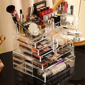 Cq acrylic Clear Makeup Storage Organizer Drawers Skin Care X Large Cosmetic Display Cases Stackable Storage Box With 6 Drawers For Dresser,Set of 3