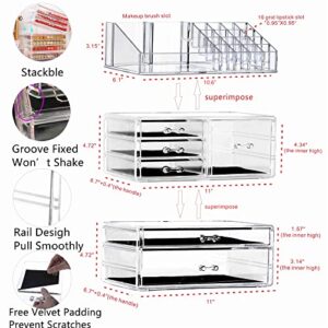 Cq acrylic Clear Makeup Storage Organizer Drawers Skin Care X Large Cosmetic Display Cases Stackable Storage Box With 6 Drawers For Dresser,Set of 3