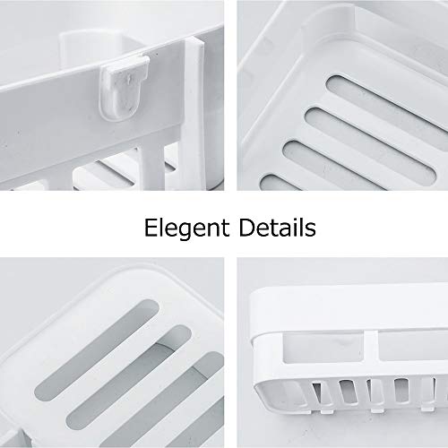 Laigoo 2 Pack Adhesive Bathroom Shelves Organizer Shower Caddy, Strong Plastic No Drilling Wall Shower Shelves Floating Shelf Vanity Organizer Basket(White)