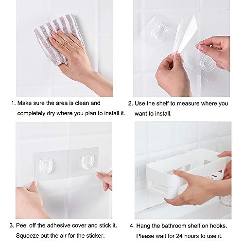 Laigoo 2 Pack Adhesive Bathroom Shelves Organizer Shower Caddy, Strong Plastic No Drilling Wall Shower Shelves Floating Shelf Vanity Organizer Basket(White)