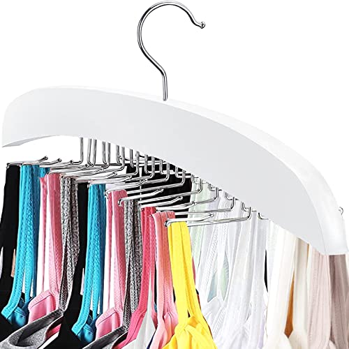 Tank Top Hanger Space Saving, 24 Large Capacity, Bra Hanger Organizers for Cami Tops, Ekezon 360° Rotating Foldable Metal Hooks Camisoles Hangers for Scarfs, Bras, Bathing Suits, Belts, Ties (White)