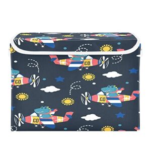krafig cartoon animal dinosaur foldable storage box large cube organizer bins containers baskets with lids handles for closet organization, shelves, clothes, toys