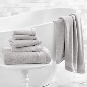 martha stewart 100% cotton bath towels set - 6 piece set | 2 bath towels - 2 hand towels - 2 washcloths | quick dry towels | plush towels | absorbent | ideal for everyday use | light grey towels