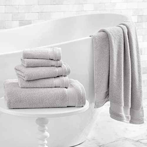 MARTHA STEWART 100% Cotton Bath Towels Set - 6 Piece Set | 2 Bath Towels - 2 Hand Towels - 2 Washcloths | Quick Dry Towels | Plush Towels | Absorbent | Ideal For Everyday Use | Light Grey Towels