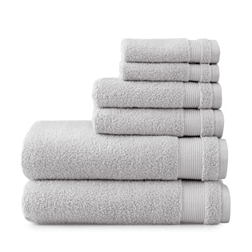 MARTHA STEWART 100% Cotton Bath Towels Set - 6 Piece Set | 2 Bath Towels - 2 Hand Towels - 2 Washcloths | Quick Dry Towels | Plush Towels | Absorbent | Ideal For Everyday Use | Light Grey Towels