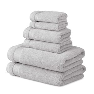 MARTHA STEWART 100% Cotton Bath Towels Set - 6 Piece Set | 2 Bath Towels - 2 Hand Towels - 2 Washcloths | Quick Dry Towels | Plush Towels | Absorbent | Ideal For Everyday Use | Light Grey Towels