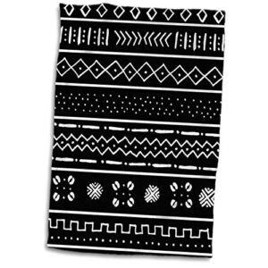 3drose towel, white on black mudcloth inspired tribal stripe pattern-african art