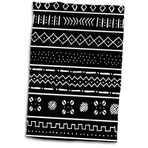 3dRose Towel, White on Black Mudcloth Inspired Tribal Stripe Pattern-African Art