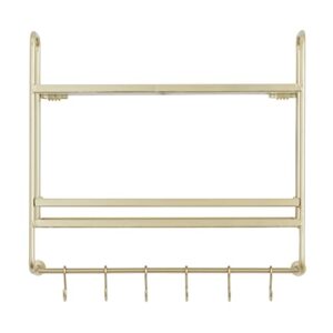 cosmoliving by cosmopolitan metal rectangle wall shelf with hooks, 20" x 5" x 20", gold