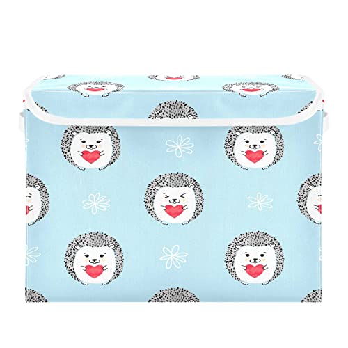 Krafig Cartoon Funny Animal Hedgehog Foldable Storage Box Large Cube Organizer Bins Containers Baskets with Lids Handles for Closet Organization, Shelves, Clothes, Toys