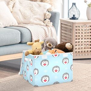 Krafig Cartoon Funny Animal Hedgehog Foldable Storage Box Large Cube Organizer Bins Containers Baskets with Lids Handles for Closet Organization, Shelves, Clothes, Toys