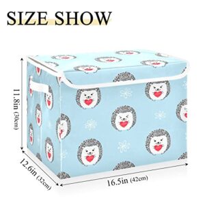 Krafig Cartoon Funny Animal Hedgehog Foldable Storage Box Large Cube Organizer Bins Containers Baskets with Lids Handles for Closet Organization, Shelves, Clothes, Toys