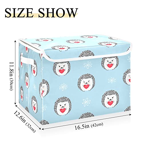 Krafig Cartoon Funny Animal Hedgehog Foldable Storage Box Large Cube Organizer Bins Containers Baskets with Lids Handles for Closet Organization, Shelves, Clothes, Toys