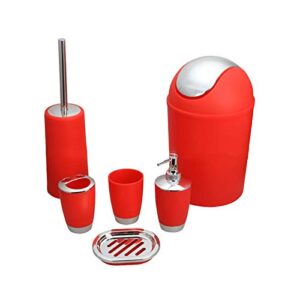 6Pcs Bathroom Accessory Tumbler Toothbrush Holder Bin Soap Dish Dispenser (Red)