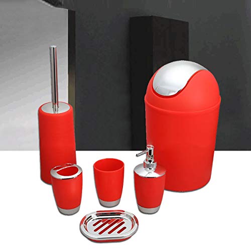 6Pcs Bathroom Accessory Tumbler Toothbrush Holder Bin Soap Dish Dispenser (Red)