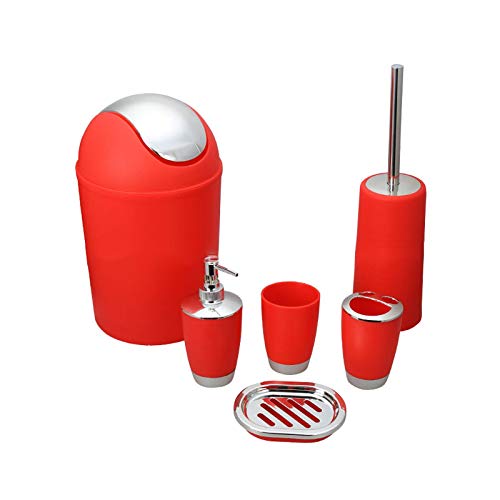 6Pcs Bathroom Accessory Tumbler Toothbrush Holder Bin Soap Dish Dispenser (Red)