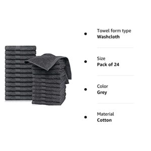 QUBA LINEN Grey Washcloths Pack of 24-12"x12" 100% Ring Spun Cotton Premium Soft Absorbent Quick Dry Luxurious wash Cloths Set Hotel Quality (Grey, 24Pack 12x12)