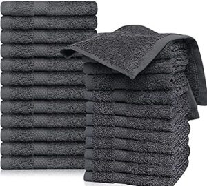 quba linen grey washcloths pack of 24-12"x12" 100% ring spun cotton premium soft absorbent quick dry luxurious wash cloths set hotel quality (grey, 24pack 12x12)