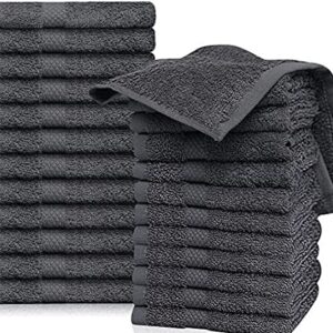 QUBA LINEN Grey Washcloths Pack of 24-12"x12" 100% Ring Spun Cotton Premium Soft Absorbent Quick Dry Luxurious wash Cloths Set Hotel Quality (Grey, 24Pack 12x12)