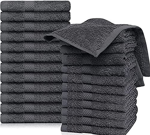 QUBA LINEN Grey Washcloths Pack of 24-12"x12" 100% Ring Spun Cotton Premium Soft Absorbent Quick Dry Luxurious wash Cloths Set Hotel Quality (Grey, 24Pack 12x12)