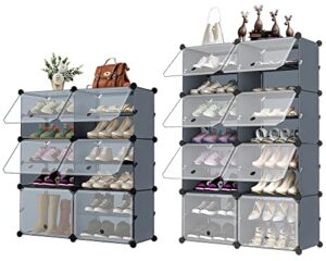 unzipe shoe rack cabinet for entryway, 56 pairs plastic free standing shoe organizer shelves cube storage organizer diy for entryway hallway closet or bedroom, dark grey