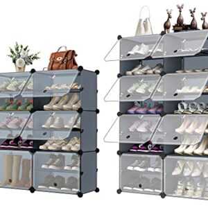 UNZIPE Shoe Rack Cabinet for Entryway, 56 Pairs Plastic Free Standing Shoe Organizer Shelves Cube Storage Organizer DIY for Entryway Hallway Closet or Bedroom, Dark Grey