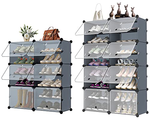 UNZIPE Shoe Rack Cabinet for Entryway, 56 Pairs Plastic Free Standing Shoe Organizer Shelves Cube Storage Organizer DIY for Entryway Hallway Closet or Bedroom, Dark Grey