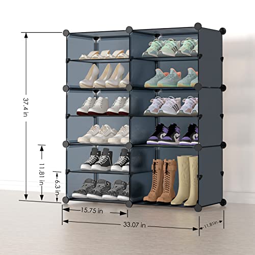 UNZIPE Shoe Rack Cabinet for Entryway, 56 Pairs Plastic Free Standing Shoe Organizer Shelves Cube Storage Organizer DIY for Entryway Hallway Closet or Bedroom, Dark Grey