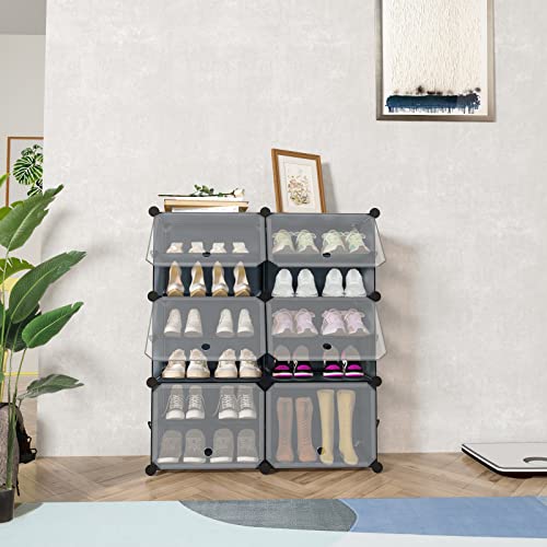 UNZIPE Shoe Rack Cabinet for Entryway, 56 Pairs Plastic Free Standing Shoe Organizer Shelves Cube Storage Organizer DIY for Entryway Hallway Closet or Bedroom, Dark Grey