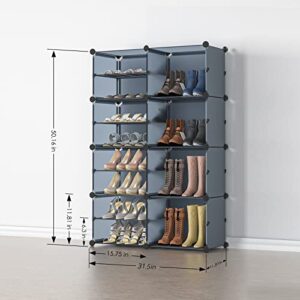 UNZIPE Shoe Rack Cabinet for Entryway, 56 Pairs Plastic Free Standing Shoe Organizer Shelves Cube Storage Organizer DIY for Entryway Hallway Closet or Bedroom, Dark Grey