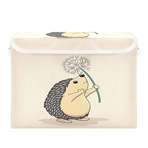 Krafig Cartoon Retro Animal Hedgehog Foldable Storage Box Large Cube Organizer Bins Containers Baskets with Lids Handles for Closet Organization, Shelves, Clothes, Toys