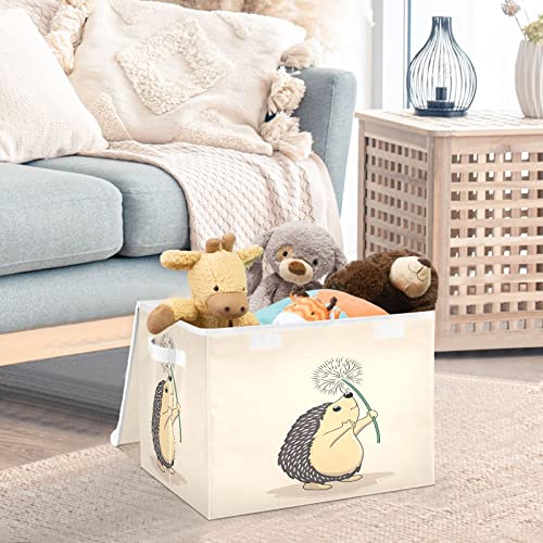 Krafig Cartoon Retro Animal Hedgehog Foldable Storage Box Large Cube Organizer Bins Containers Baskets with Lids Handles for Closet Organization, Shelves, Clothes, Toys