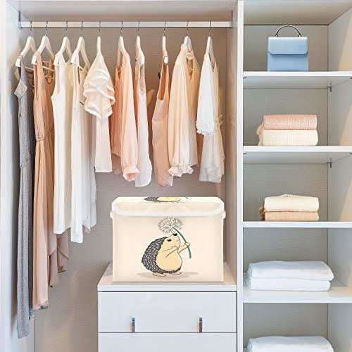 Krafig Cartoon Retro Animal Hedgehog Foldable Storage Box Large Cube Organizer Bins Containers Baskets with Lids Handles for Closet Organization, Shelves, Clothes, Toys