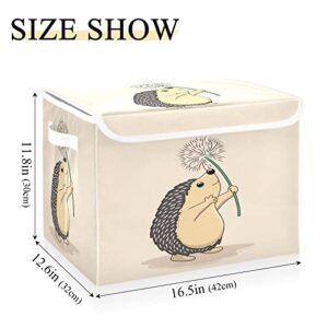 Krafig Cartoon Retro Animal Hedgehog Foldable Storage Box Large Cube Organizer Bins Containers Baskets with Lids Handles for Closet Organization, Shelves, Clothes, Toys