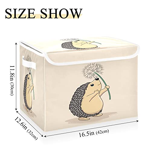 Krafig Cartoon Retro Animal Hedgehog Foldable Storage Box Large Cube Organizer Bins Containers Baskets with Lids Handles for Closet Organization, Shelves, Clothes, Toys