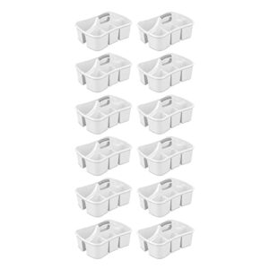 sterilite versatile multi use large home divided plastic storage tote caddy with 4 compartments and carry handle for bathrooms, dorms, white (12 pack)