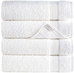 white bath towels 27" x 54" quick-dry high absorbent 100% turkish cotton towel for bathroom, guests, pool, gym, camp, travel, college dorm (white, 4 pack bath towel)