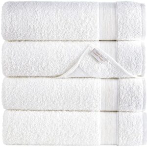 White Bath Towels 27" x 54" Quick-Dry High Absorbent 100% Turkish Cotton Towel for Bathroom, Guests, Pool, Gym, Camp, Travel, College Dorm (White, 4 Pack Bath Towel)