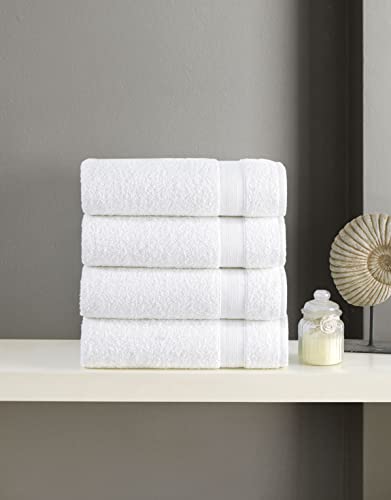 White Bath Towels 27" x 54" Quick-Dry High Absorbent 100% Turkish Cotton Towel for Bathroom, Guests, Pool, Gym, Camp, Travel, College Dorm (White, 4 Pack Bath Towel)