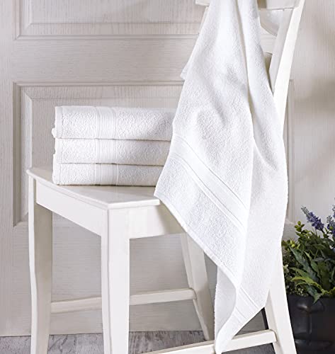 White Bath Towels 27" x 54" Quick-Dry High Absorbent 100% Turkish Cotton Towel for Bathroom, Guests, Pool, Gym, Camp, Travel, College Dorm (White, 4 Pack Bath Towel)