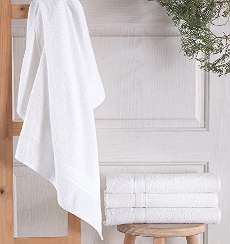 White Bath Towels 27" x 54" Quick-Dry High Absorbent 100% Turkish Cotton Towel for Bathroom, Guests, Pool, Gym, Camp, Travel, College Dorm (White, 4 Pack Bath Towel)