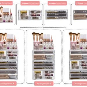 Sorbus Large Clear Makeup Organizer - Detachable 4-Piece Jewelry & Make Up Organizers and Storage Set - Spacious Cosmetic Display Tower - Makeup Organizer for Vanity, Bathroom, Dresser & Countertop