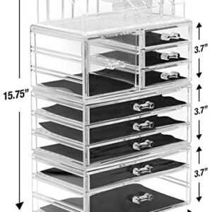 Sorbus Large Clear Makeup Organizer - Detachable 4-Piece Jewelry & Make Up Organizers and Storage Set - Spacious Cosmetic Display Tower - Makeup Organizer for Vanity, Bathroom, Dresser & Countertop