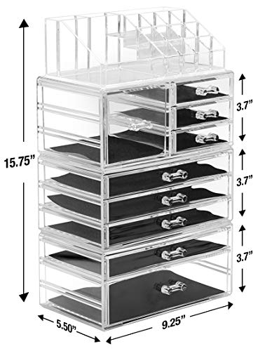 Sorbus Large Clear Makeup Organizer - Detachable 4-Piece Jewelry & Make Up Organizers and Storage Set - Spacious Cosmetic Display Tower - Makeup Organizer for Vanity, Bathroom, Dresser & Countertop