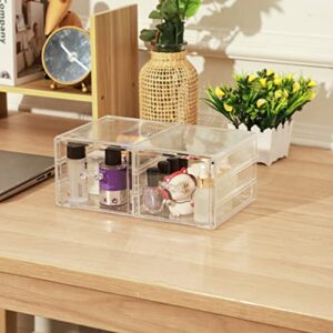 Pack of 2 Acrylic Countertop Stackable Drawers Bathroom Cabinet Organizer Clear Organizing Bins For Cosmetics Organizer Jewelry Hair Accessories Nail Polish Make up Marker Pen Medicine Storage