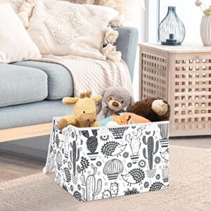 Krafig Animal Hedgehog Black White Foldable Storage Box Large Cube Organizer Bins Containers Baskets with Lids Handles for Closet Organization, Shelves, Clothes, Toys